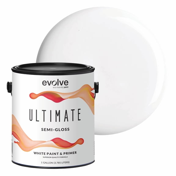 Evolve Ultimate Latex White Paint & Primer with Semi Gloss Finish, Interior/Exterior, 1 Gallon