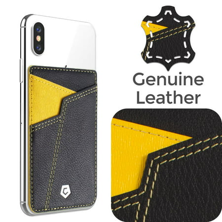 Stick-On Genuine Leather Card Holder Adhesive Cell Phone Wallet by Cobble Pro for iPhone XS X 8 ...