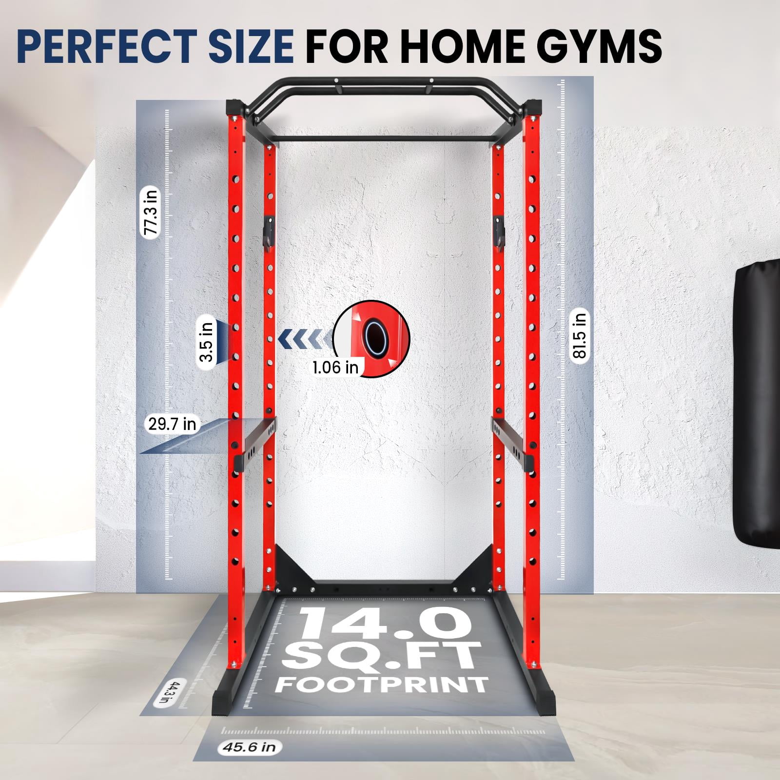 Red Power Cage, 1.8mm Steel Power Rack, Adjustable Squat Rack for Home Fitness Studio, Gym Training Space, Personal Workout