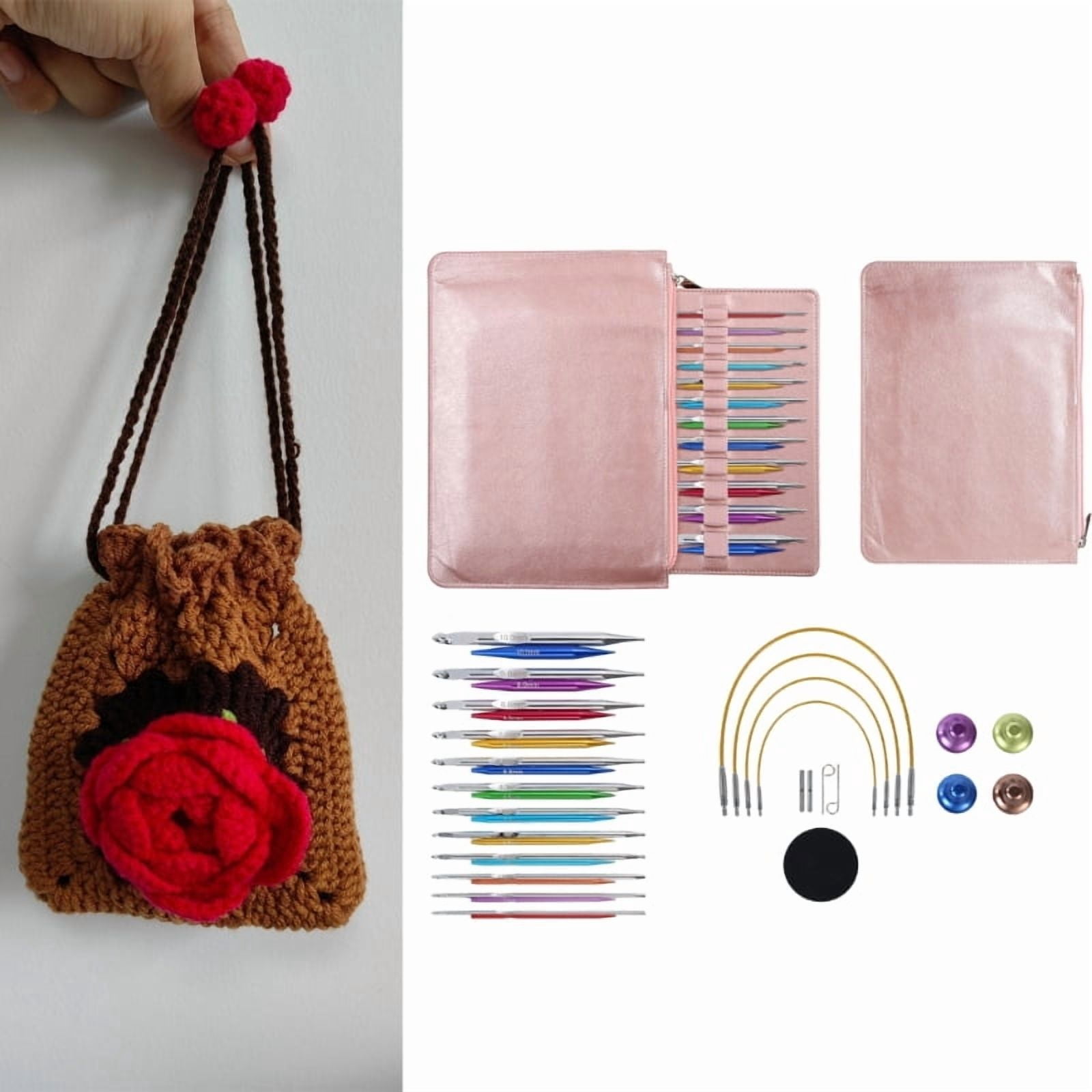 12Pairs Interchangeable Tunisian Crochet Hook Circular Knitting Needle with Bag