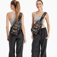 thumbnail image 6 of Sling Backpack,Black Halloween Skull Book Pattern Sling Bag with Water Bottle Holder,Waterproof Sling Bag for Men/Women with Headphone Jack for Hiking,Travel, 6 of 6