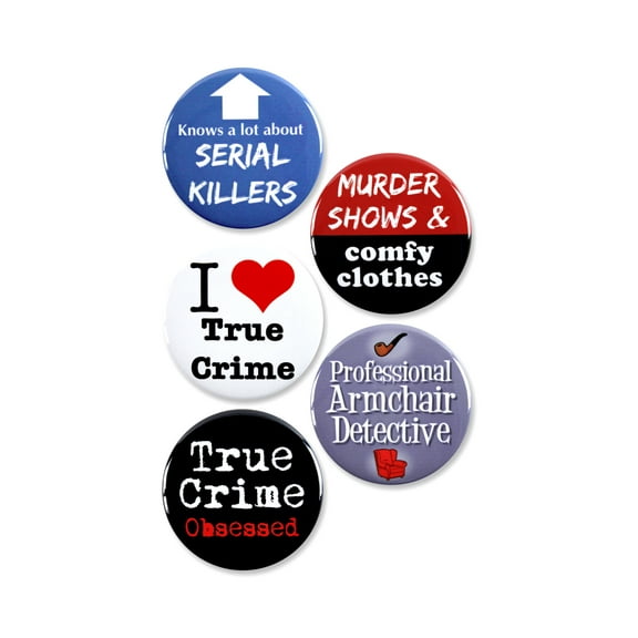 5 Pack - True Crime Lover Murderinos Pinback Buttons - 2.25 Inch