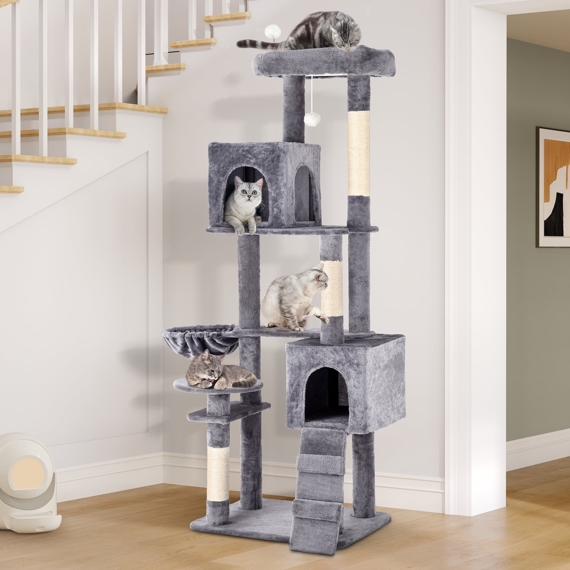 Dextrus 70.8in Cat Tree Tower with Scratching Posts, Padded Plush Perch, Cozy Basket, and Ladder for Indoor Cats