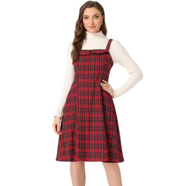 Vestido midi Allegra K sin mangas a cuadros Rojo L