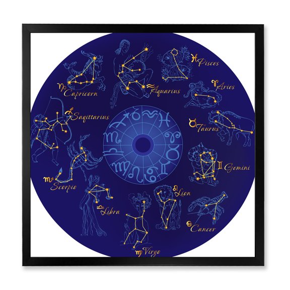 Designart 'Zodiac Signs and Zodiac With Constellations' Modern Framed Art Print
