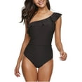 thumbnail image 1 of Fashnice Ladies Bathing Suit Ruffles Swimwear Backless Solid Color Beachwear One Shoulder Seaside Black XXL, 1 of 2
