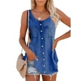 thumbnail image 1 of LUXUR Ladies Tops Solid Color Tank Button Denim Vest Loose Tee Shirt Floral Print Blouse Dark Blue 4XL, 1 of 2