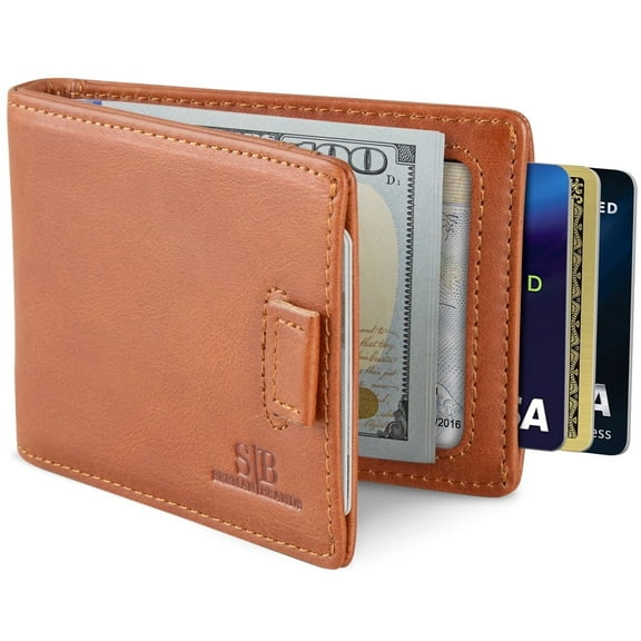 Serman Brands Slim Wallet Money Clips | Bifold Leather Wallet | RFID Blocking Minimalist Bifold Men Wallet | Stylish and Secure Wallet | Dark Caramel