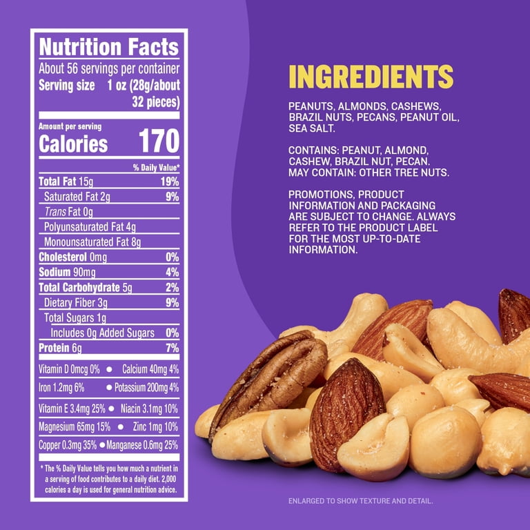 3 pack) Planters Salted Mixed Nuts, Peanuts, Cashews, Almonds