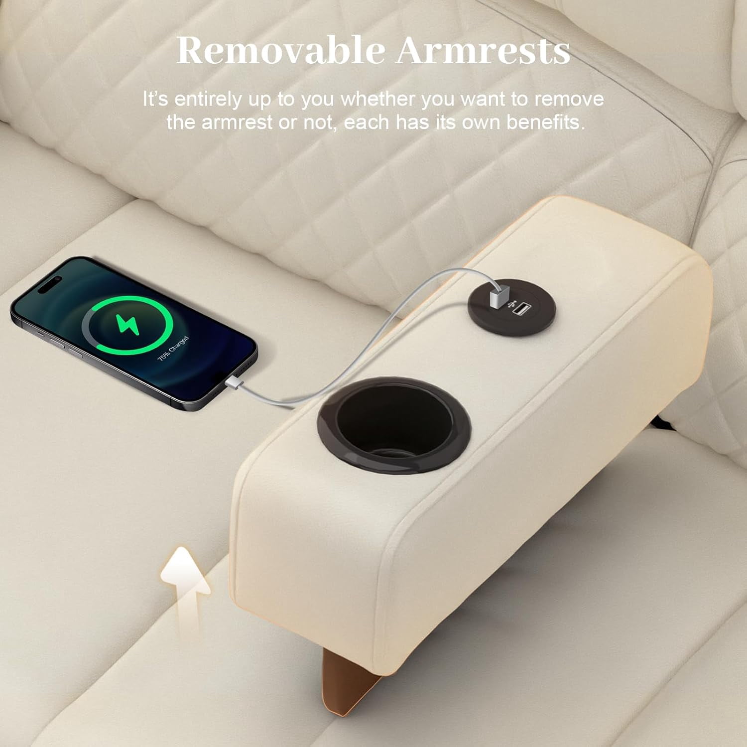 Loberfve Power Reclining Loveseat with Storage USB, Wall Hugger Recliner for Home Theater & RV, Removable Armrest, 2-Tier Cushion, White