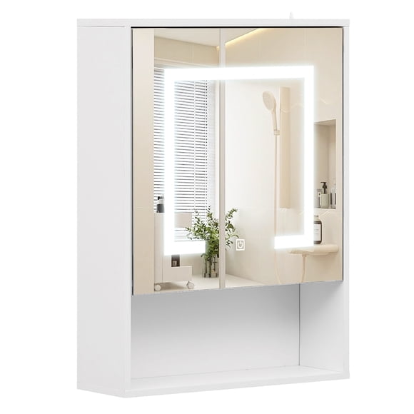 Giantex Medicine Cabinet w/Mirror and Lights, Recessed or Wall Mounted LED Bathroom Storage Organizer