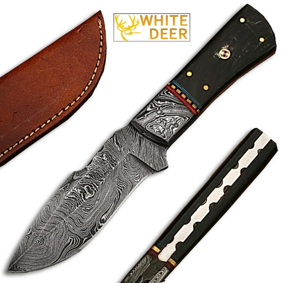 Damascus Steel Custom Handmade Hunting Knife Buffalo Handle 1