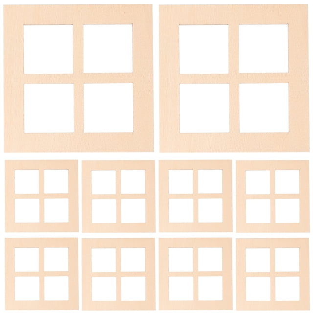 MasteelfCA 10Pcs Miniature Wooden Window Frame Doll House Mini 4-Pane Window Props