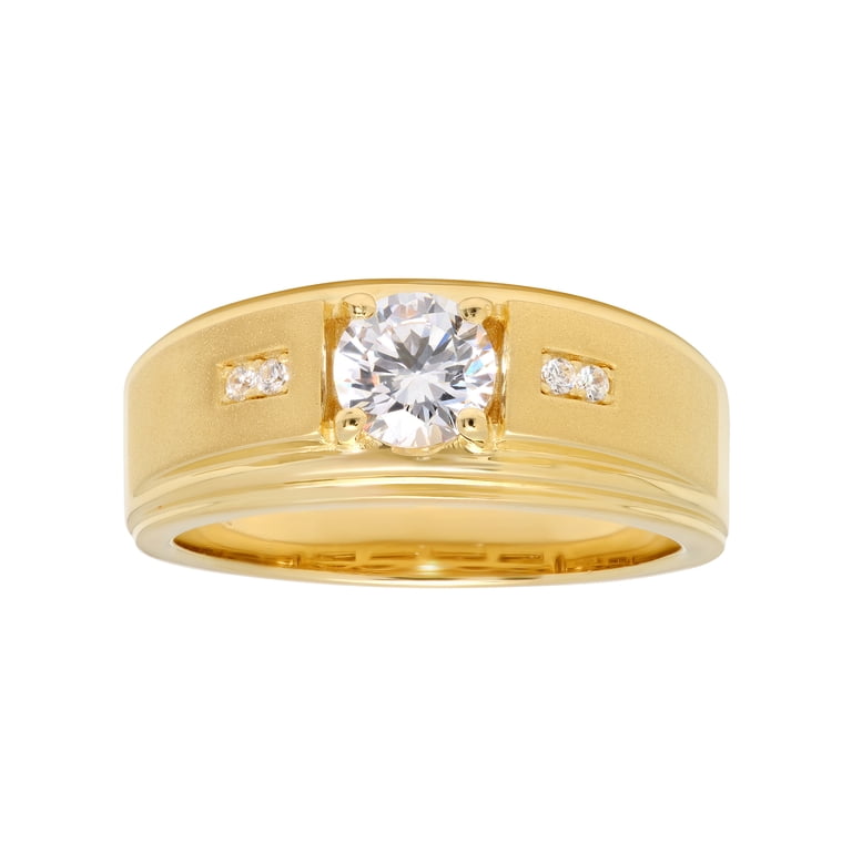 Men's 4 Ring Bundle - 14K Gold Plated With Cubic Zirconia, Sizes 7-12 (Hip Hop Style)