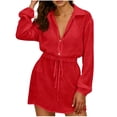 thumbnail image 2 of Purcolt Women's Long Sleeve Mini Dress Dressy Casual Collared Button Down Shirt Dresses Summer Beach Drawstring Sun Protection Cover Ups, 2 of 7