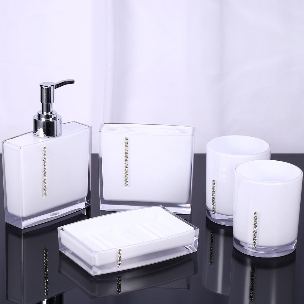 Resin Bathroom Accessories Sets 5pcs Toothbrush Tumbler Dish Soap Holder Purple 