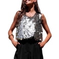 thumbnail image 3 of Laqbezok Women's Large Sequin Tank Top, Sparkly Sleeveless Scoop Neck Paillette Blouse, Sexy Beach Party Outfit, 3 of 9