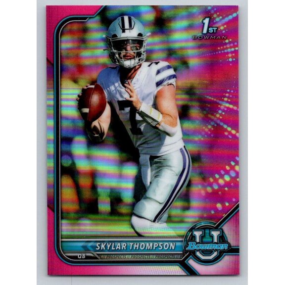 Collectible 2021 Bowman University Chrome Pink Skylar Thompson Kansas State Wildcats #74 Football Card