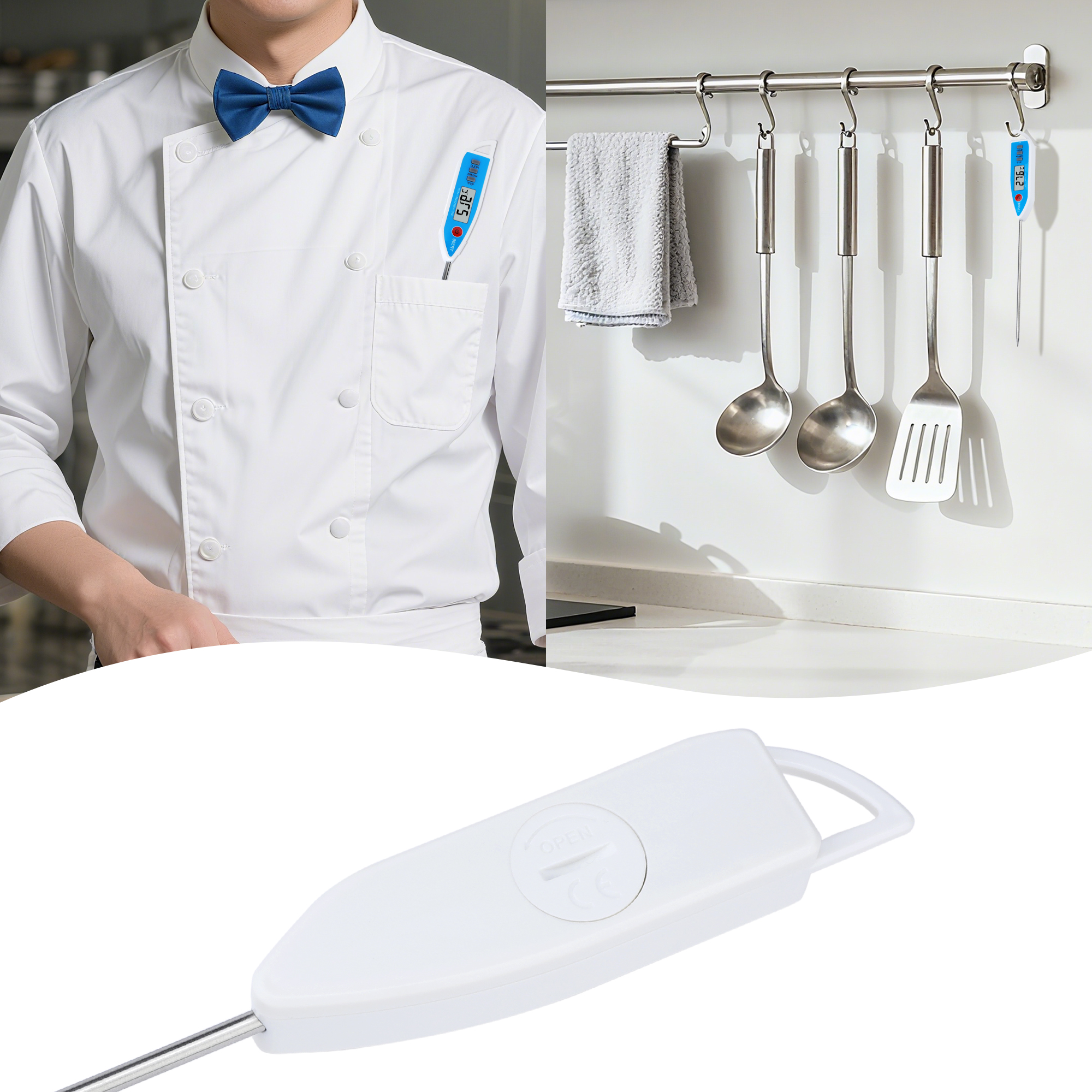 Unique Bargains Digital Meat Thermometer Instant Read Cooking Thermometer White/Blue