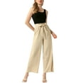 thumbnail image 2 of INSPIRAR CHIC Pantalones de pierna ancha para mujer con bolsillos, nudo atado, cintura alta, pantalones palazzo XL color albaricoque, 2 of 6