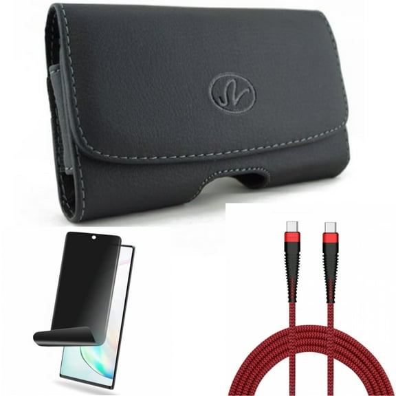 Privacy Screen Protector & 10ft PD Cable & Case Belt Clip for Samsung Galaxy Note 20 (6.7") - Combo with TPU Film Anti-Peep & Type-C to USB-C Charger Cord & Leather Swivel