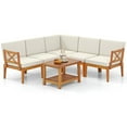 thumbnail image 2 of Aimee Lii 6 Pieces Acacia Wood Patio Furniture Set with Cushions and 2-Tier Coffee Table, Outdoor Patio Furniture for Pool Deck Backyard, Sturdy-White, 2 of 10