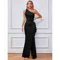 thumbnail image 3 of SouqFone One Shoulder Ruffle Ruched Evening Party Cocktail Dress-M,Black, 3 of 6