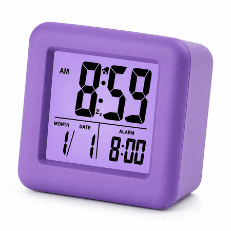 VORALYN Digital Alarm Clock Kids with Snooze and Nightlight - Easy Setting Silicone Clock Display Time,Date - Loud Alarm Clock for Bedroom - Battery Powered (Purple)