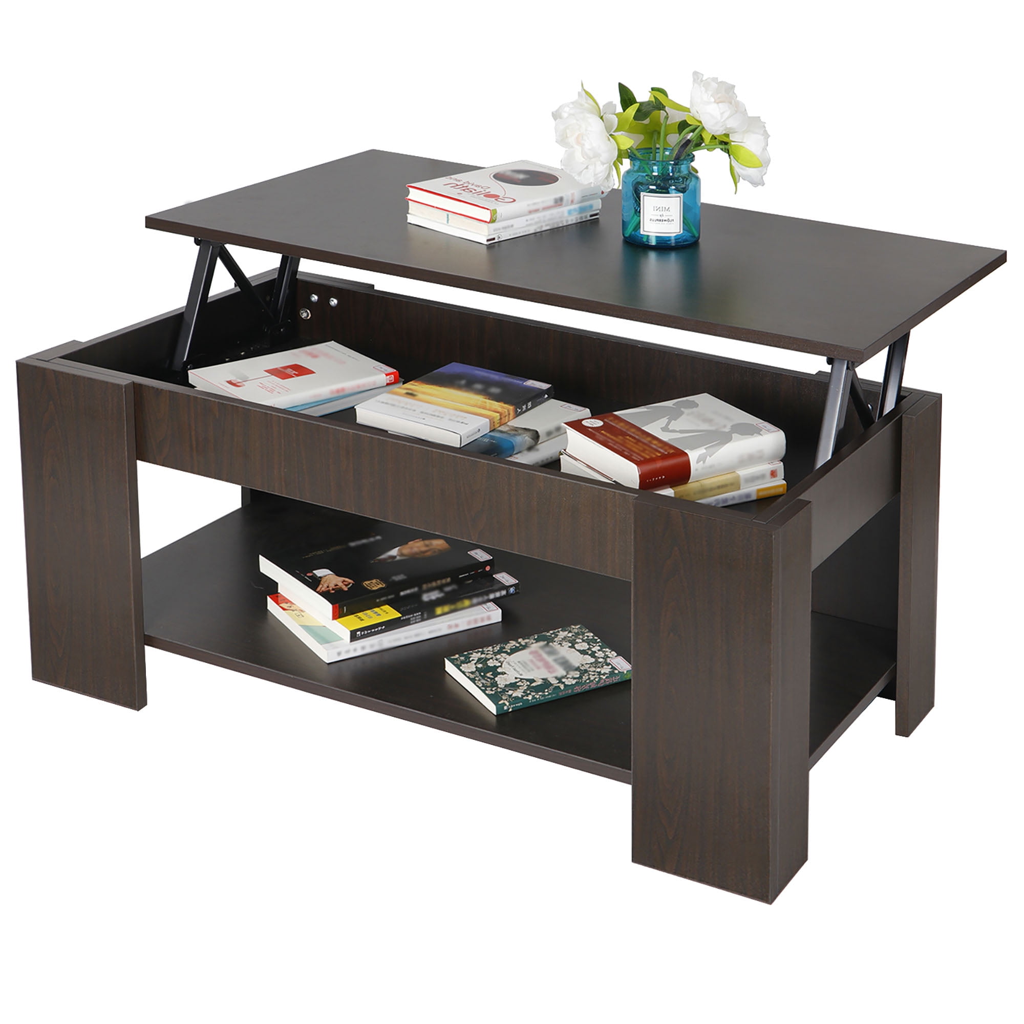 Coffee Table Lift Top Hidden Compartment Storage Shelf Store Books Home
