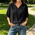thumbnail image 5 of ITSAME Blouses for Women Button V-Neck Elbow Length Sleeve Shirts Ladies Loose Casual Tops Black Size XL, 5 of 6