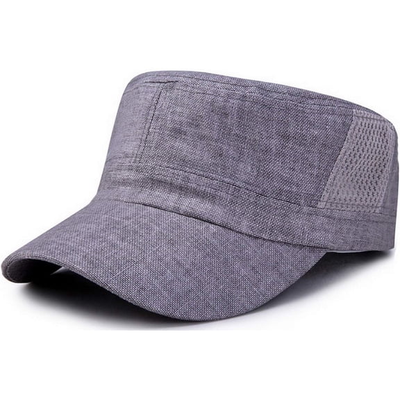 Zhengup Men's Linen Cadet Army Cap Plain Military Flat Top Baseball Sun Hat