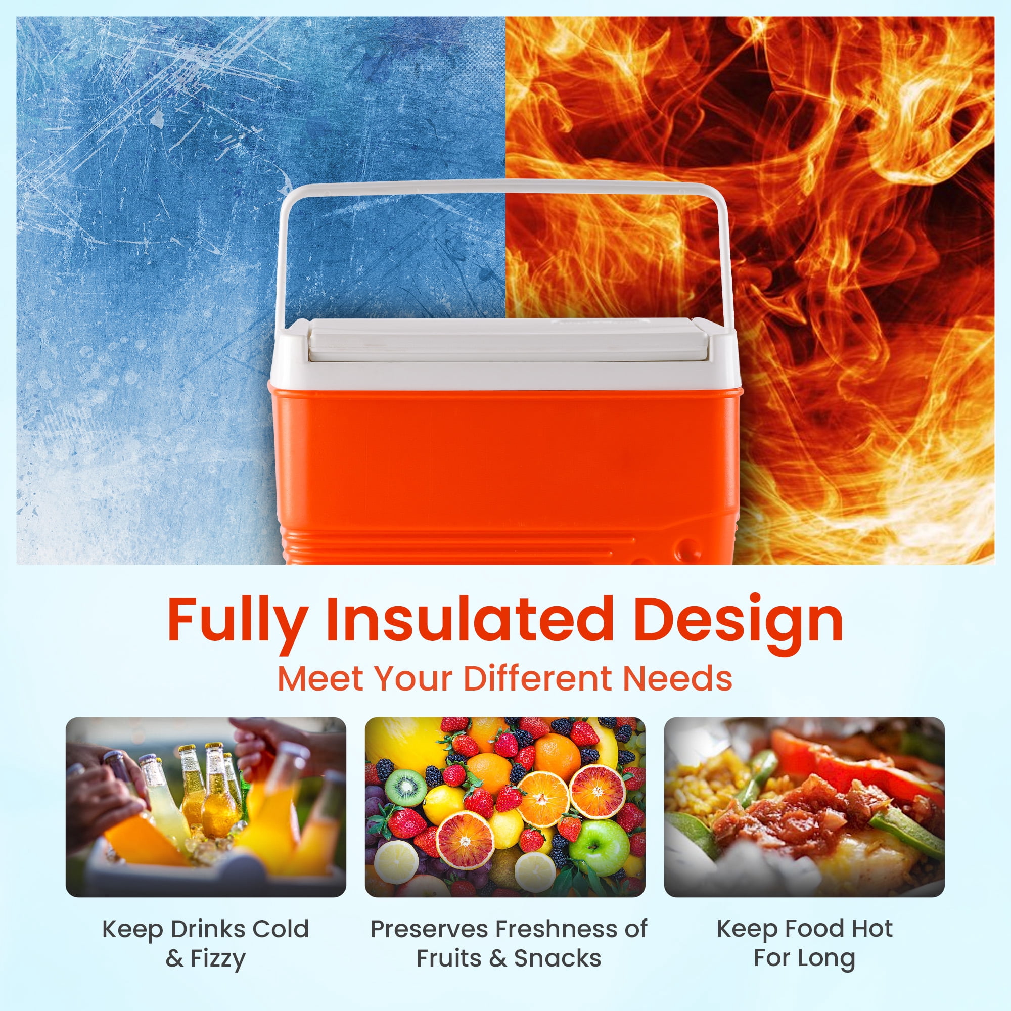Rahber 5.75 Qt Hard Sided Small Ice Chest Cooler with Retractable Handle