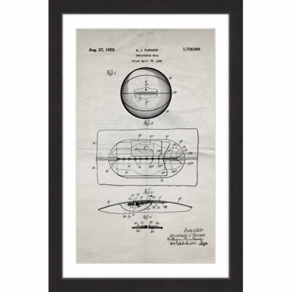"Basketball 1925 Old Paper" Framed Painting Art Print, 12" x 1.5"