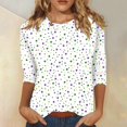 thumbnail image 2 of Mardi Gras Shirts for Women 3/4 Sleeve Carnival Graphic Top, Crew Neck Casual Tee, Soft Loose Fit Parade Outfit for Festival Party, 2 of 5