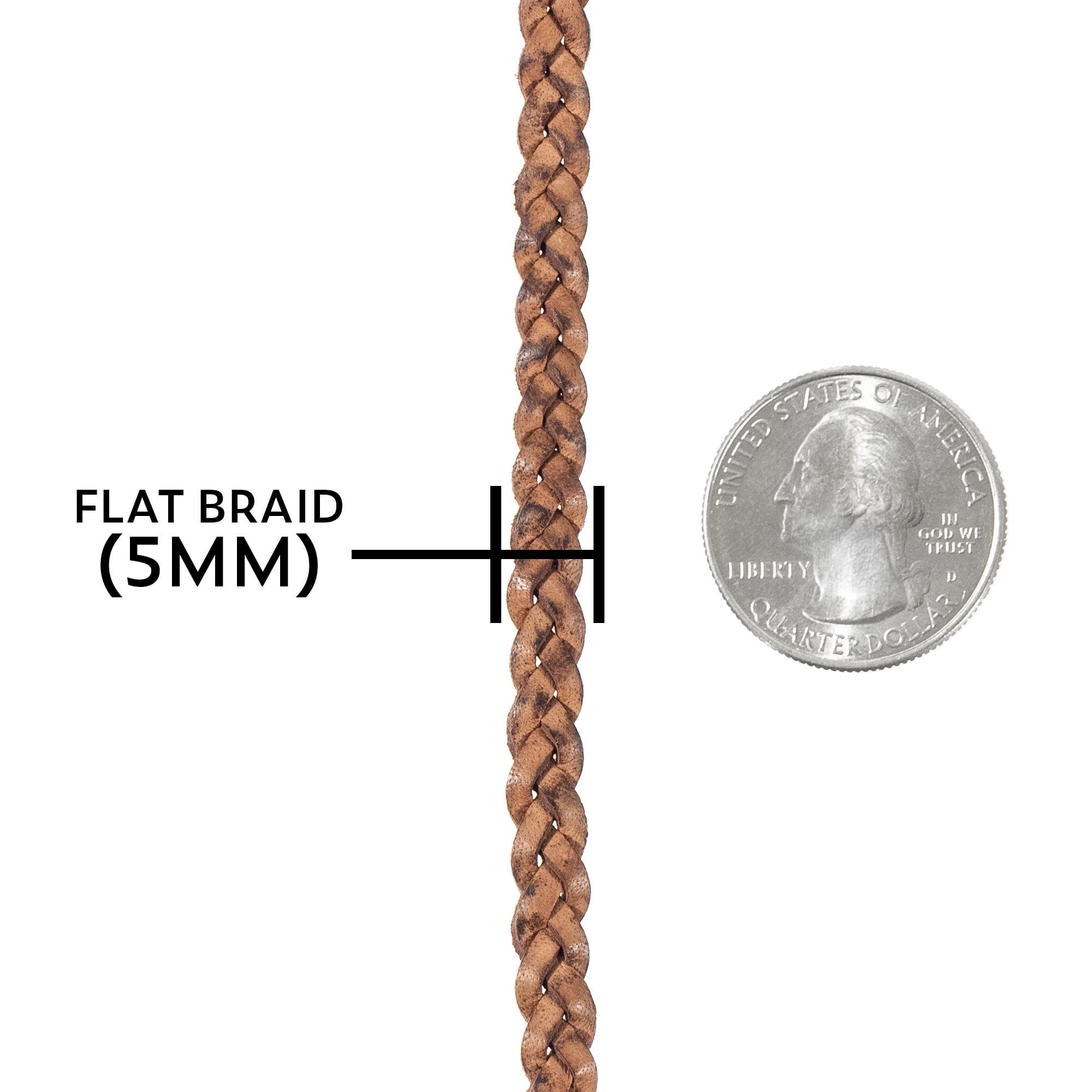 Craft County Flat Braided Leather Craft Cord - 5mm or 10mm Diameter - 5, 10, or 25 Yard Lengths - Make Jewelry, Bracelets, Necklaces, Belts, Pet Leashes and Other DIY Projects