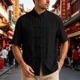 thumbnail image 2 of UVEASISHA Cotton Linen Button Down Shirts for Men Traditional Kung Fu Uniform Short Sleeve Shirt Stand Collar Casual Chinese Frog Buttons Shirts Black L, 2 of 10