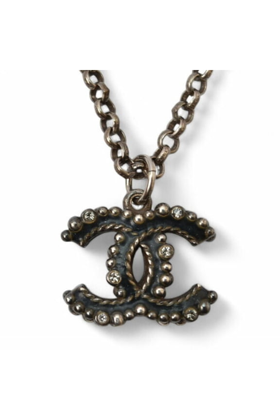 Pre-Owned Chanel Necklace Pendant CHANEL Coco CC Rhinestone Silver 17 Men's Women's (Good)