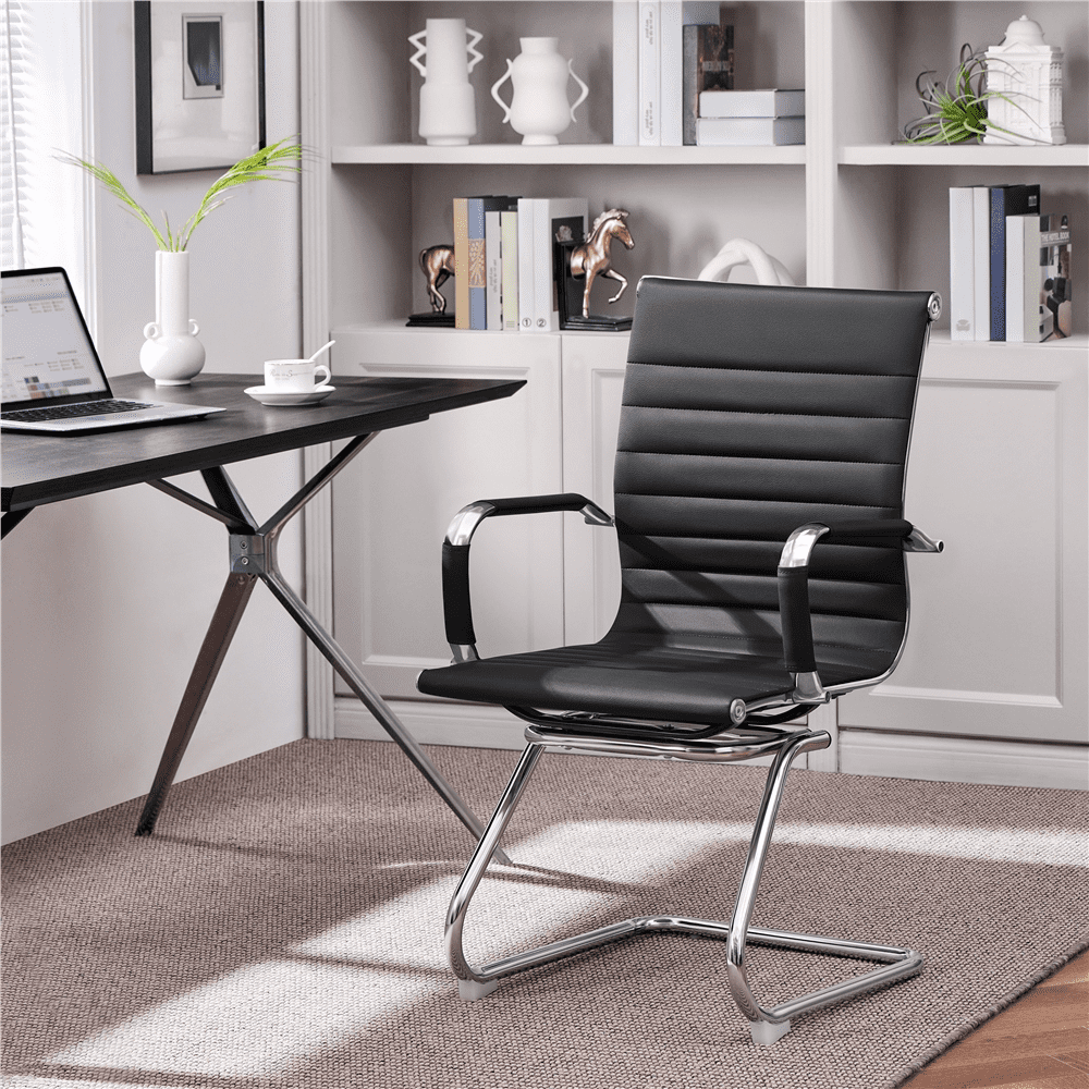 Yaheetech Modern Faux Leather Mid-back Office Chair, Set of 2,Black
