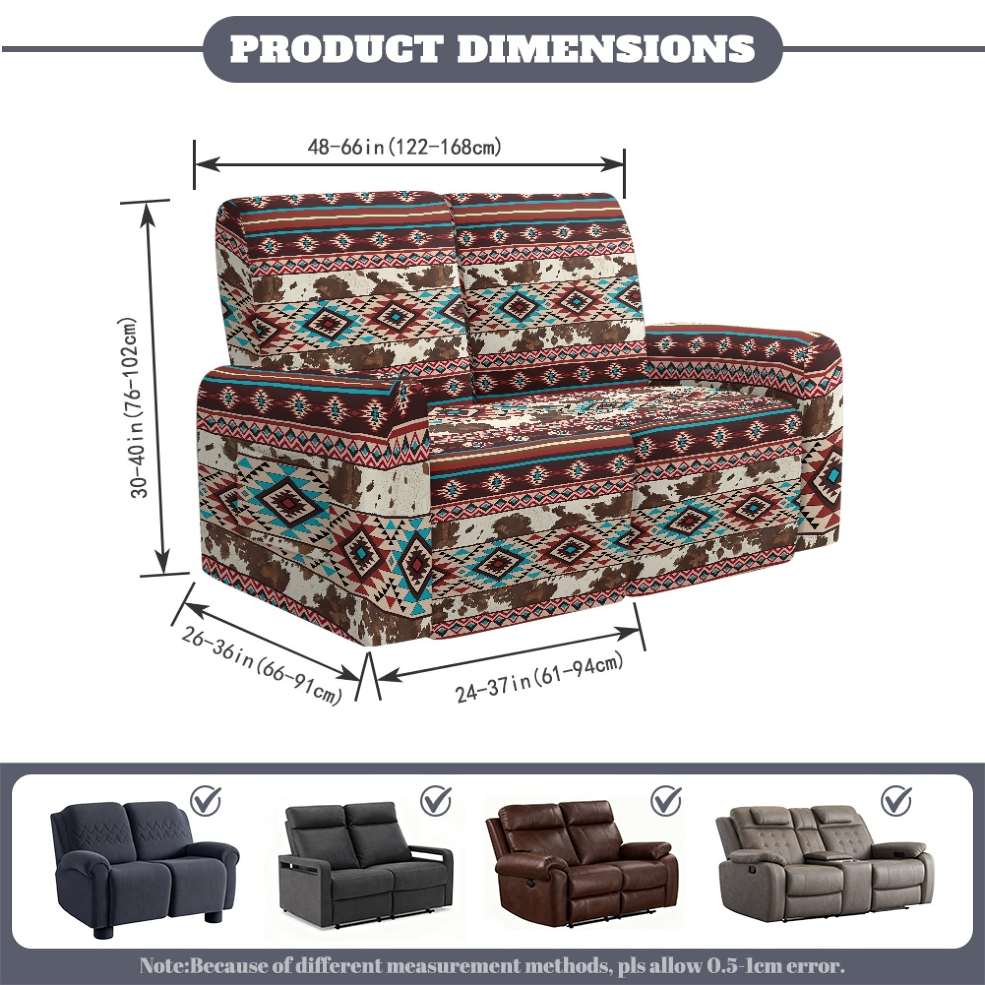 TSOVTHRID Aztec Tribal Cow Pattern Reclining Loveseat Slipcovers, 6-Piece Soft Stretch Sofa Cover, 2 Seat Washable Loveseat Recliner Covers for Dogs Cats