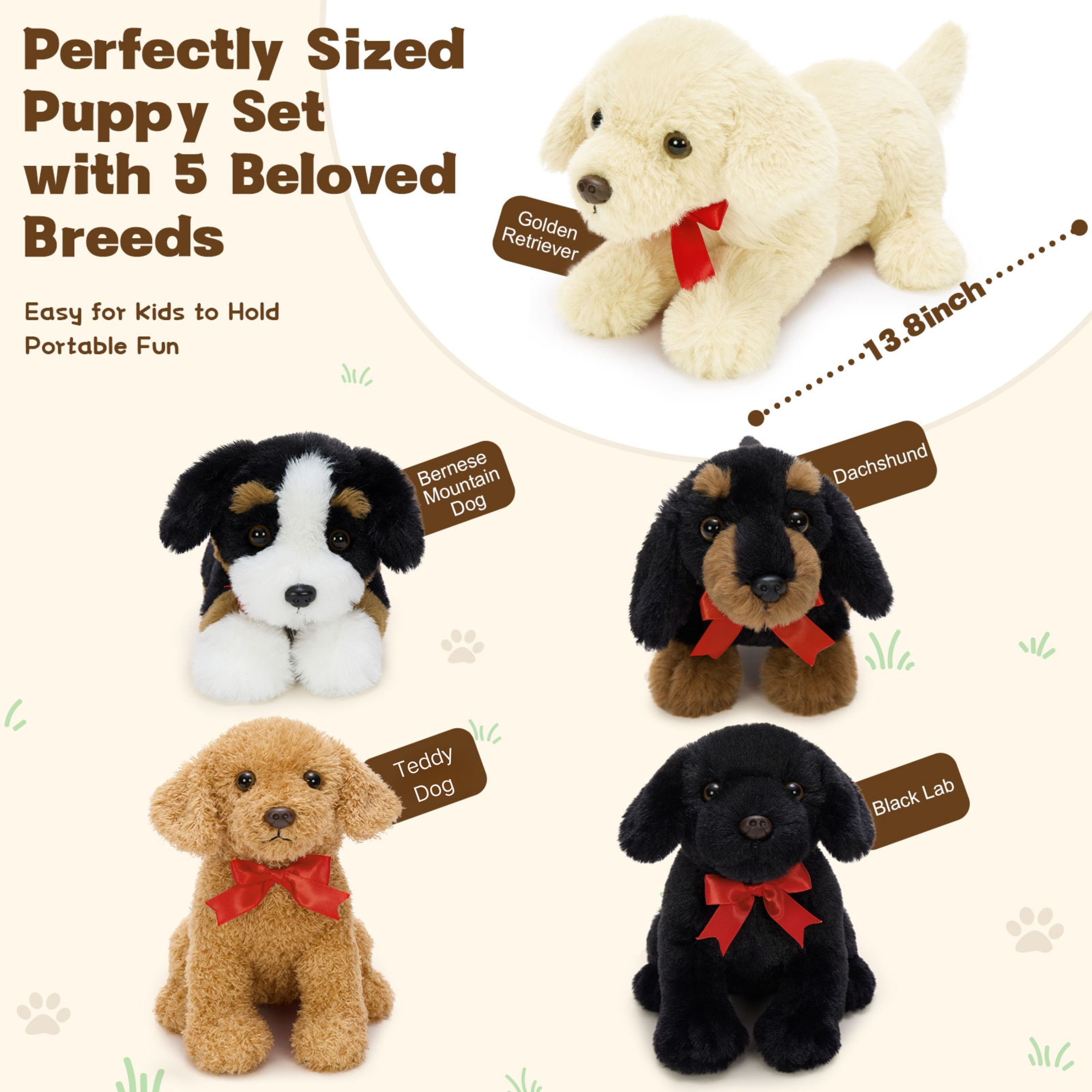 Muiteiur 5Pcs Cute Puppy Plush Toy Set 13.8" Bulk Dog Stuffed Animal