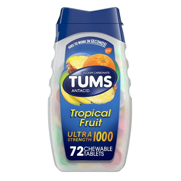 Tums Ultra Strength Chewable Antacid Tablets for Heartburn, Tropical Fruit, 72 Count
