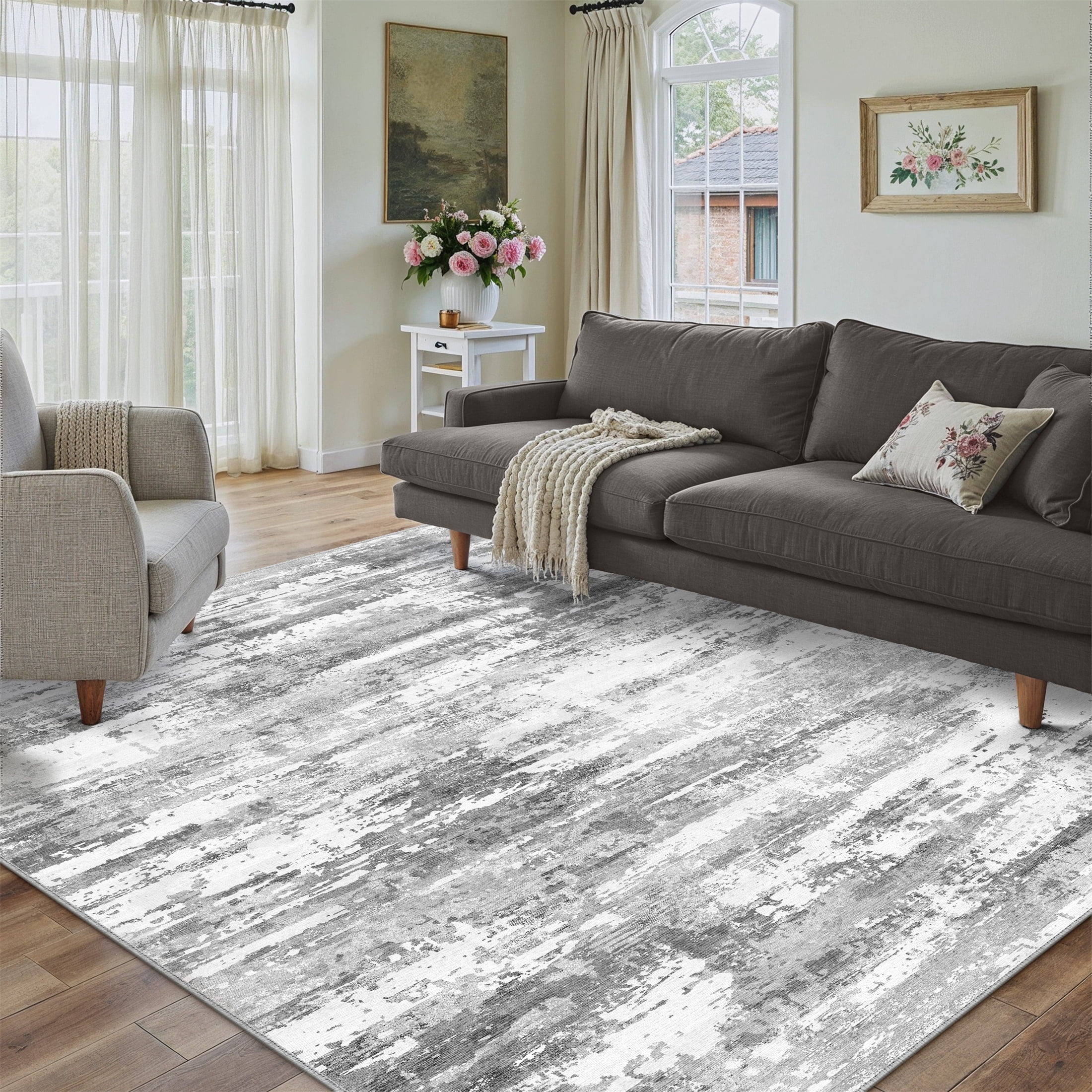 BERTHMEER 8'x10' Area Rugs for Living Room Large Abstract Bedroom Dining Room Modern Machine Washable Non-slip Rugs,Gray