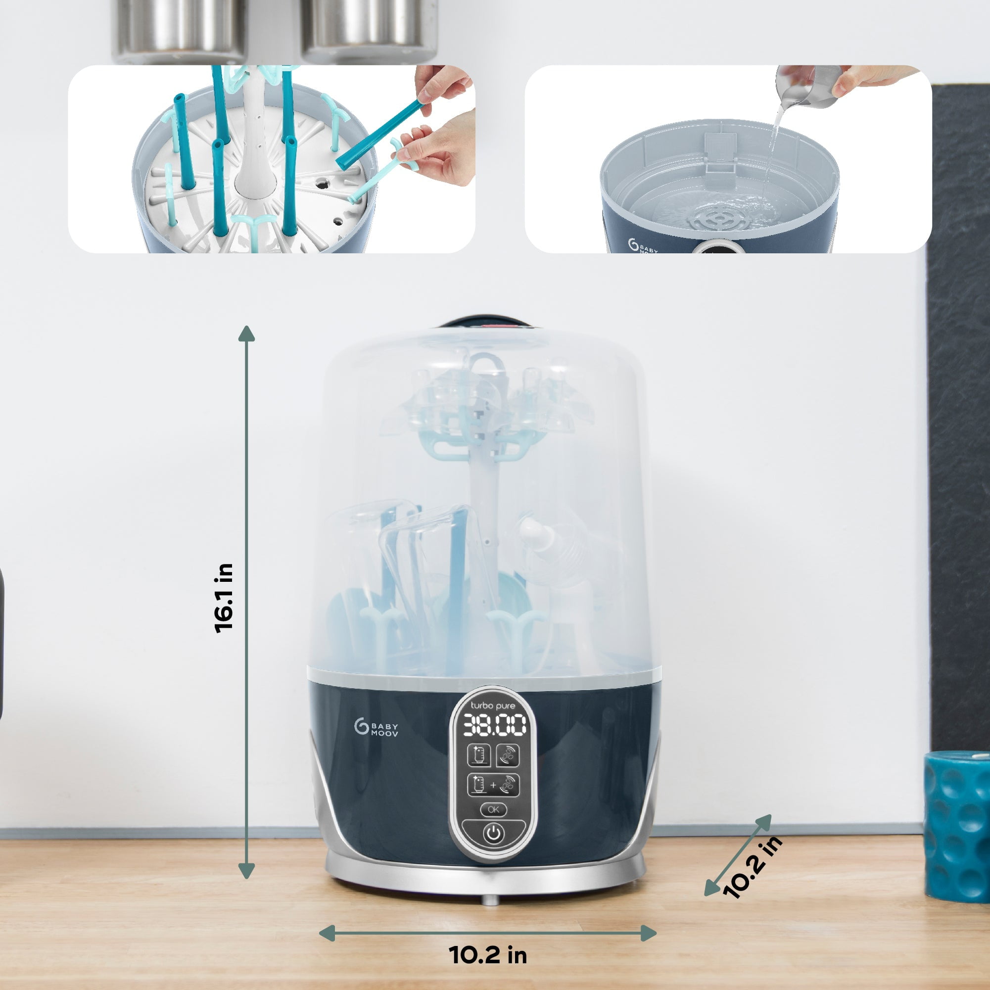 Babymoov Turbo Pure 3-in-1 Steriliser, Dryer & Purified Bottle Storage