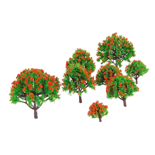 10pcs Modelo W / Red Flowers Wargame Railroad Scenery Layout 3-8cm CUTICAT Modelo Árbol