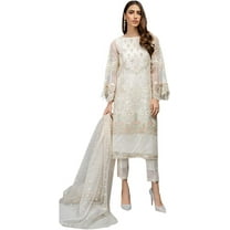 Gorgeous Girls Wear Pakistani Indian Designer Salwar Kameez Trouser Pant Dress ( White, 4XL - 50 )