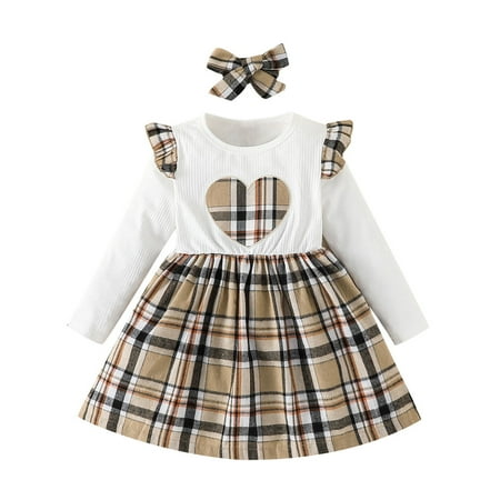 

JDEFEG Girls Dresses Leotard Dress Toddler Girls Long Sleeve Ribbed Plaid Heart Prints Princess Dress Headbands Set Girls Heel Dress Shoes Girls Swimsuit Cotton Blend A 18M