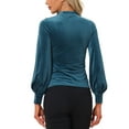 thumbnail image 3 of INSPIRE CHIC Women's Elegant Velvet Top Crew Neck Puff Long Sleeve Velour Blouse XL Peacock Blue, 3 of 6