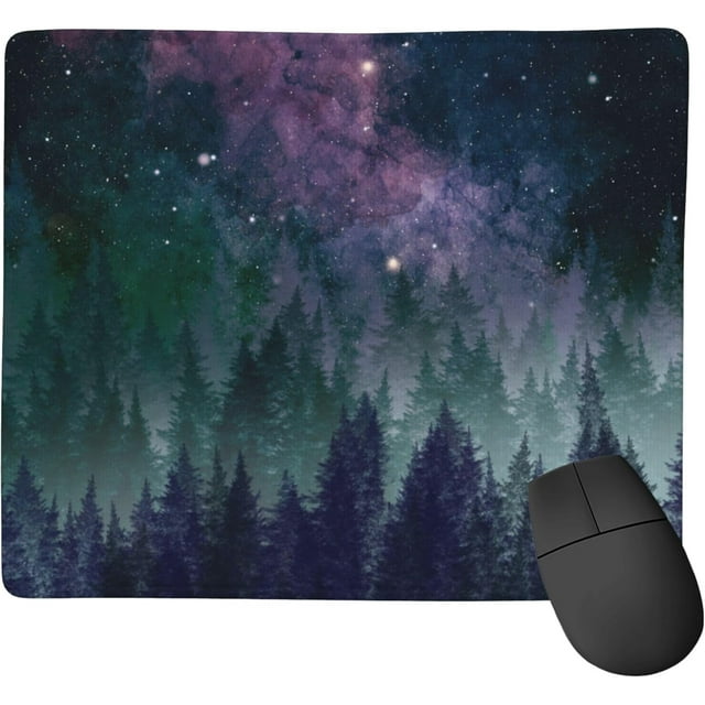 Galaxy Space Forest Mouse Pad Night Sky Square Waterproof Mat, NonSlip Rubber Base, Durable Stitched Edges, Perfect for Gaming, Home Office, Wireless Mouse, 9.5x7.8"