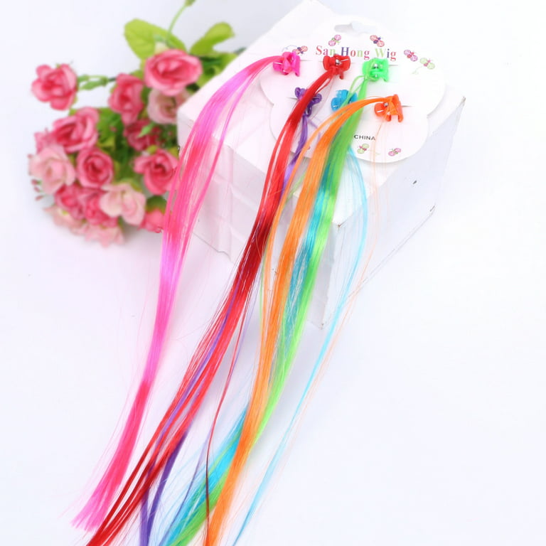 Dicasser 30 Pieces Kids Hair Extensions with Hair Clips, Clip-on Hair Braid  Extensions for Girls Hair Decor Birthday Party Favors Children Performance(Muti-color)  