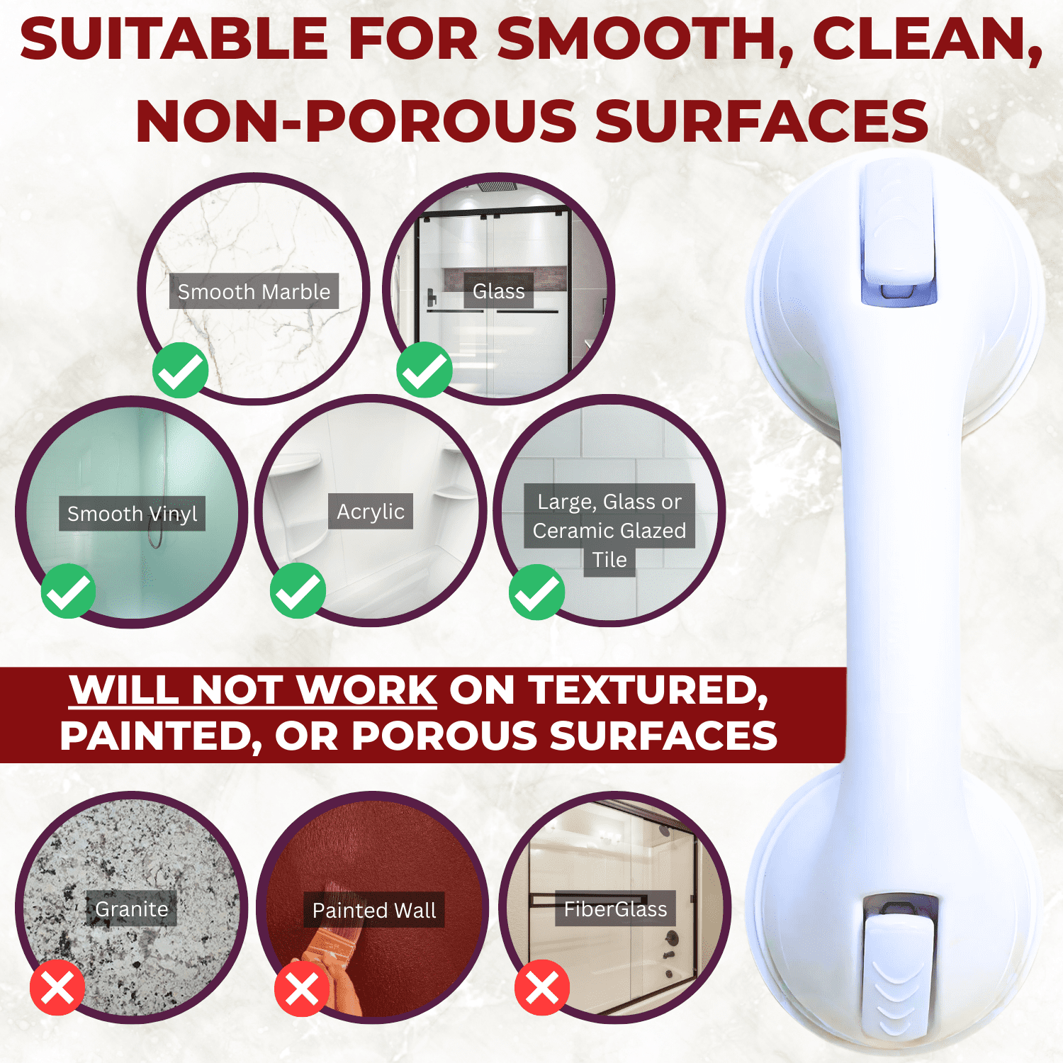 (4 pack) Mommy's Helper Safe-er-Grip Bathtub and Shower Grab Bar 12" White